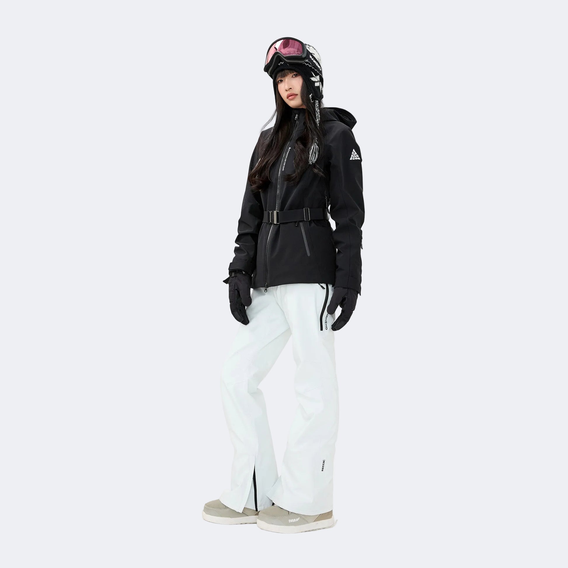 Black jacket + white pants