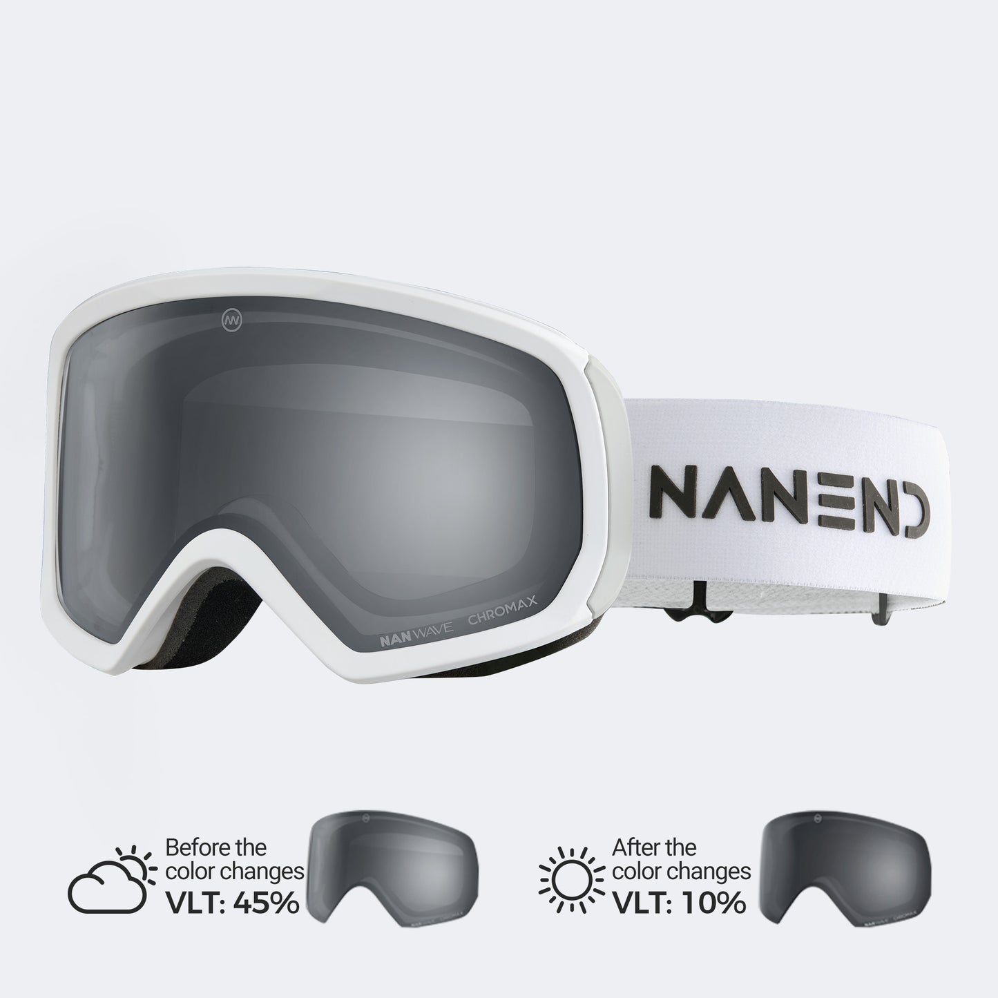 Silver-white photochromic lenses VLT 10%-45%