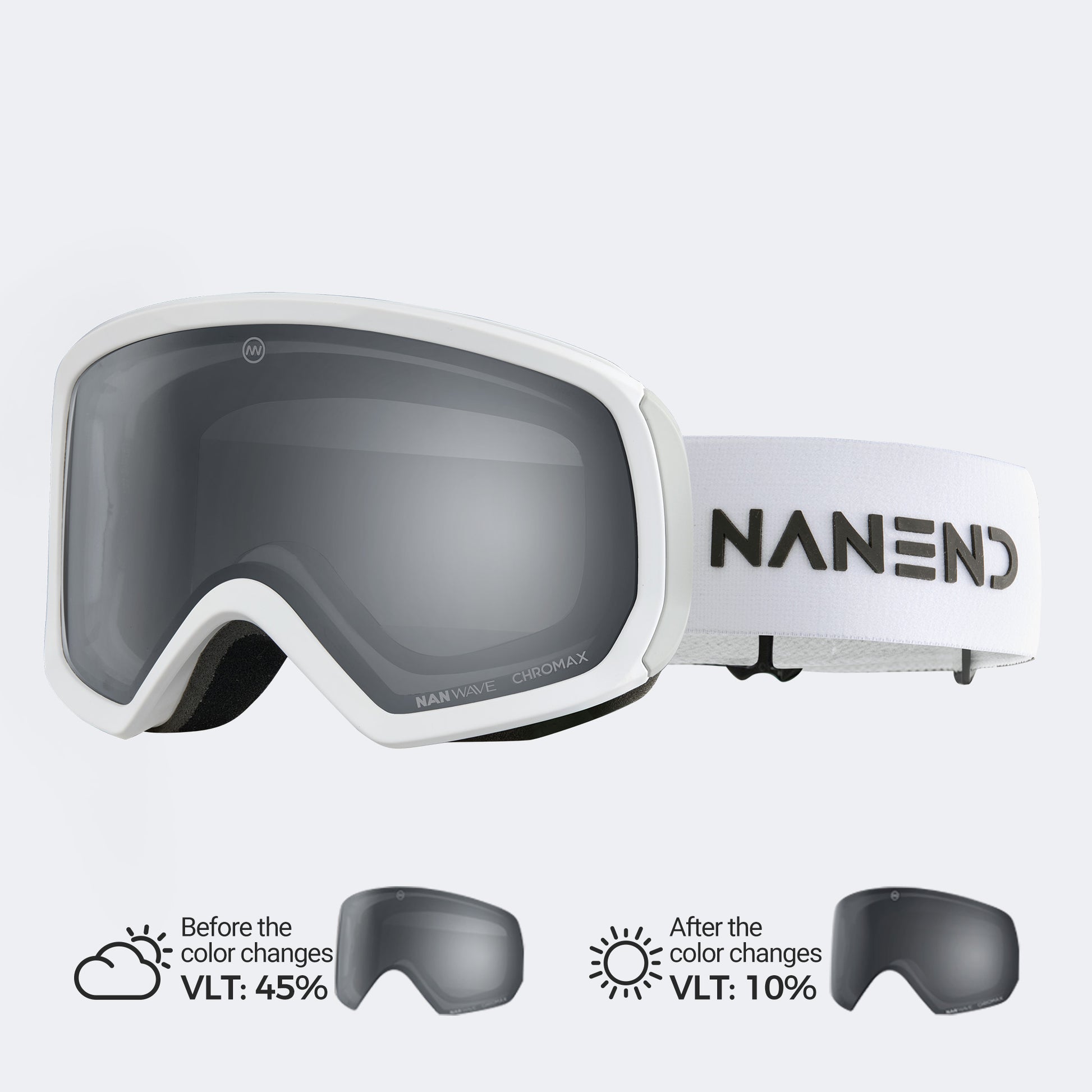 Silver-white photochromic lenses VLT 10%-45%