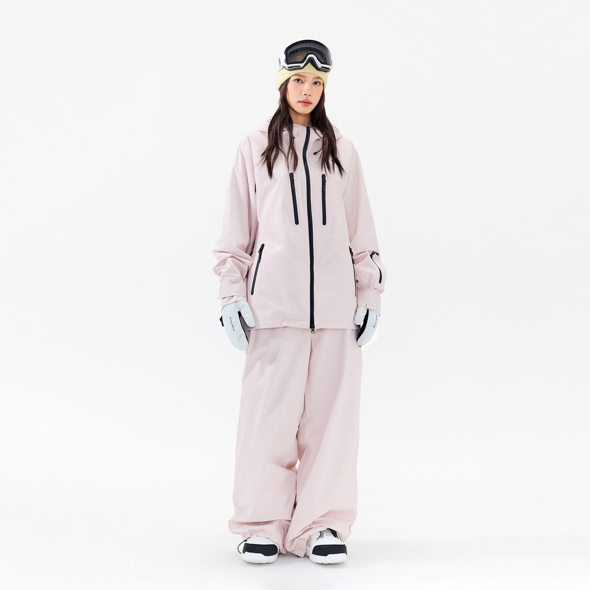 NANEND 3L Loose Waterproof Pink Ski Suit Set - front view