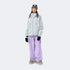 White jacket +purple pants