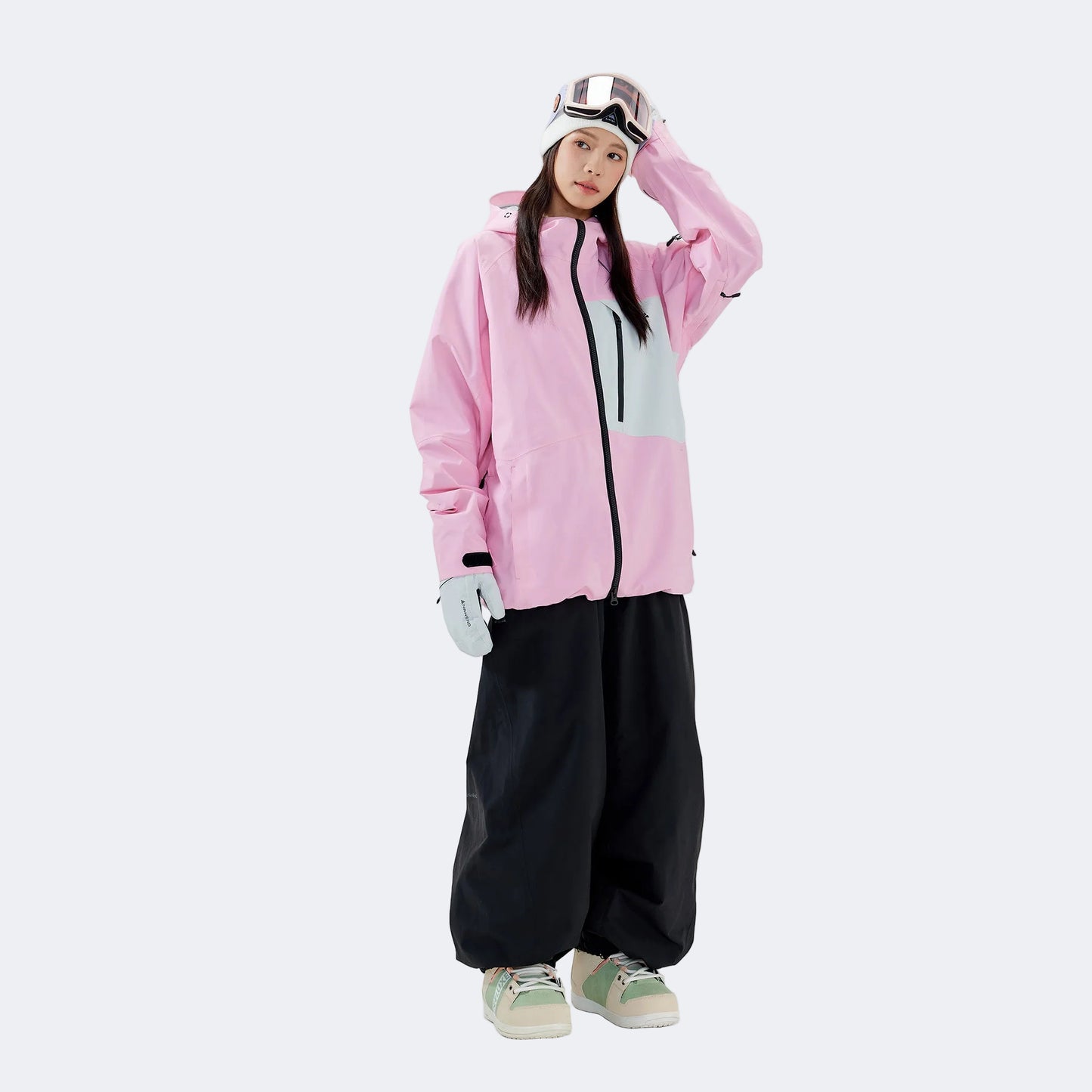 Baby pink jacket + black pants