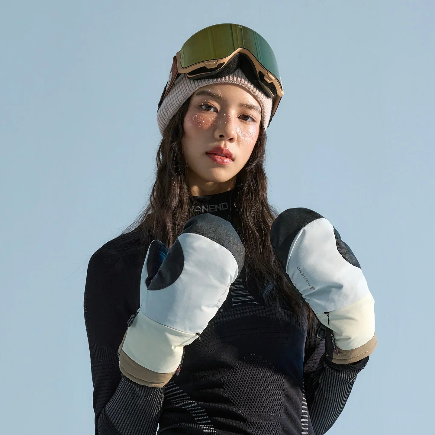 NANEND Color-blocked gold label P warm and waterproof cotton ski gloves