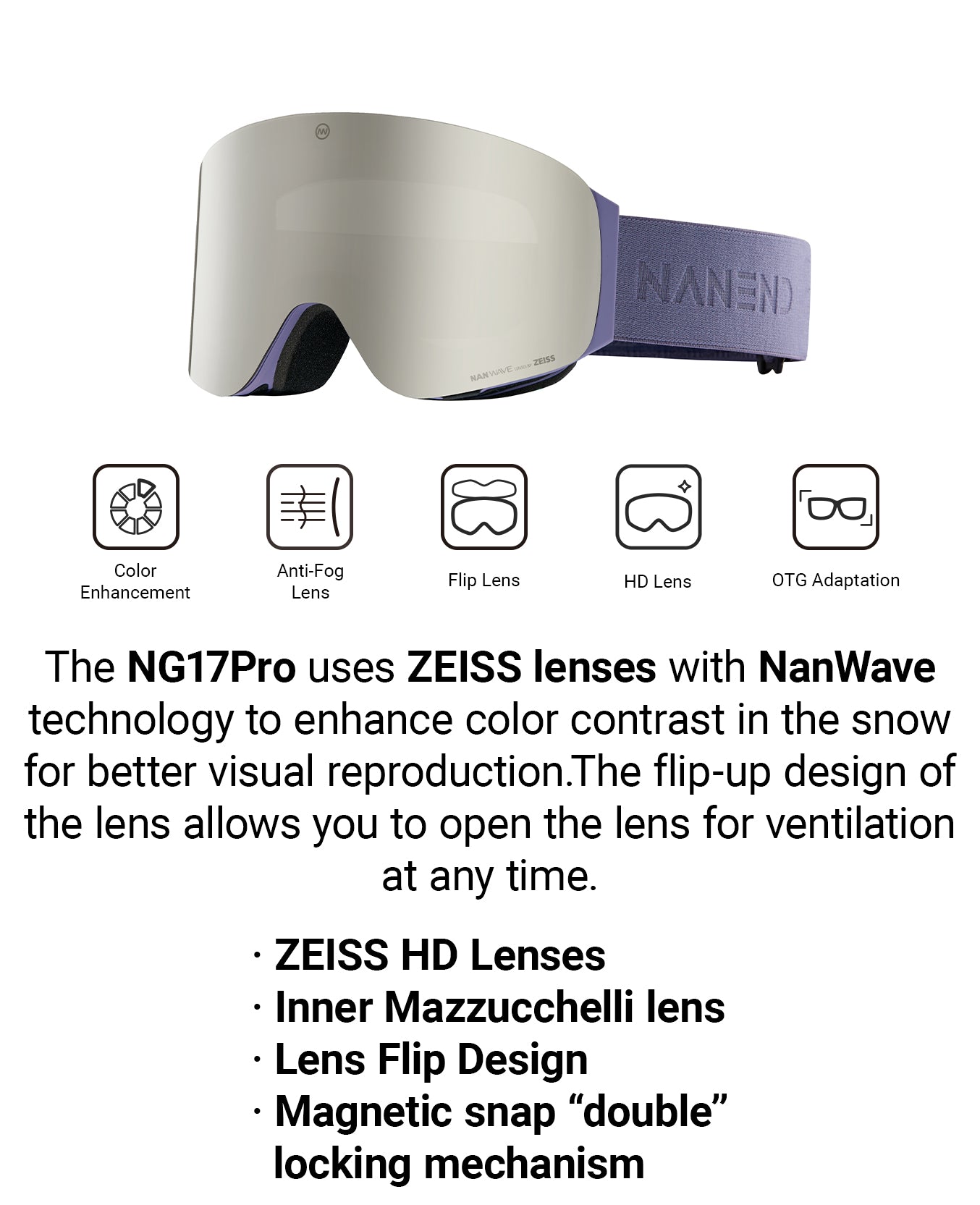 NANEND Lightning Dual Lens Flip-top Ski Goggles - NG17pro