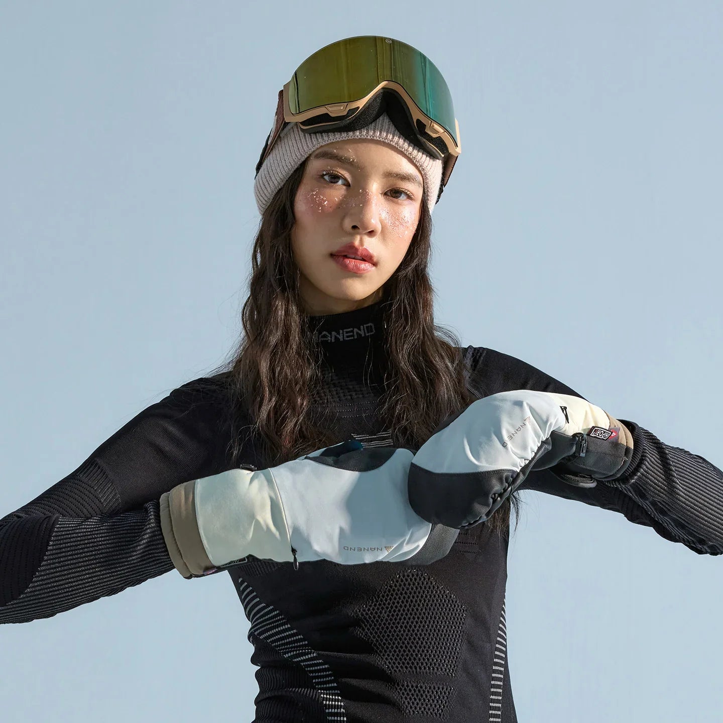 NANEND Color-blocked gold label P warm and waterproof cotton ski gloves