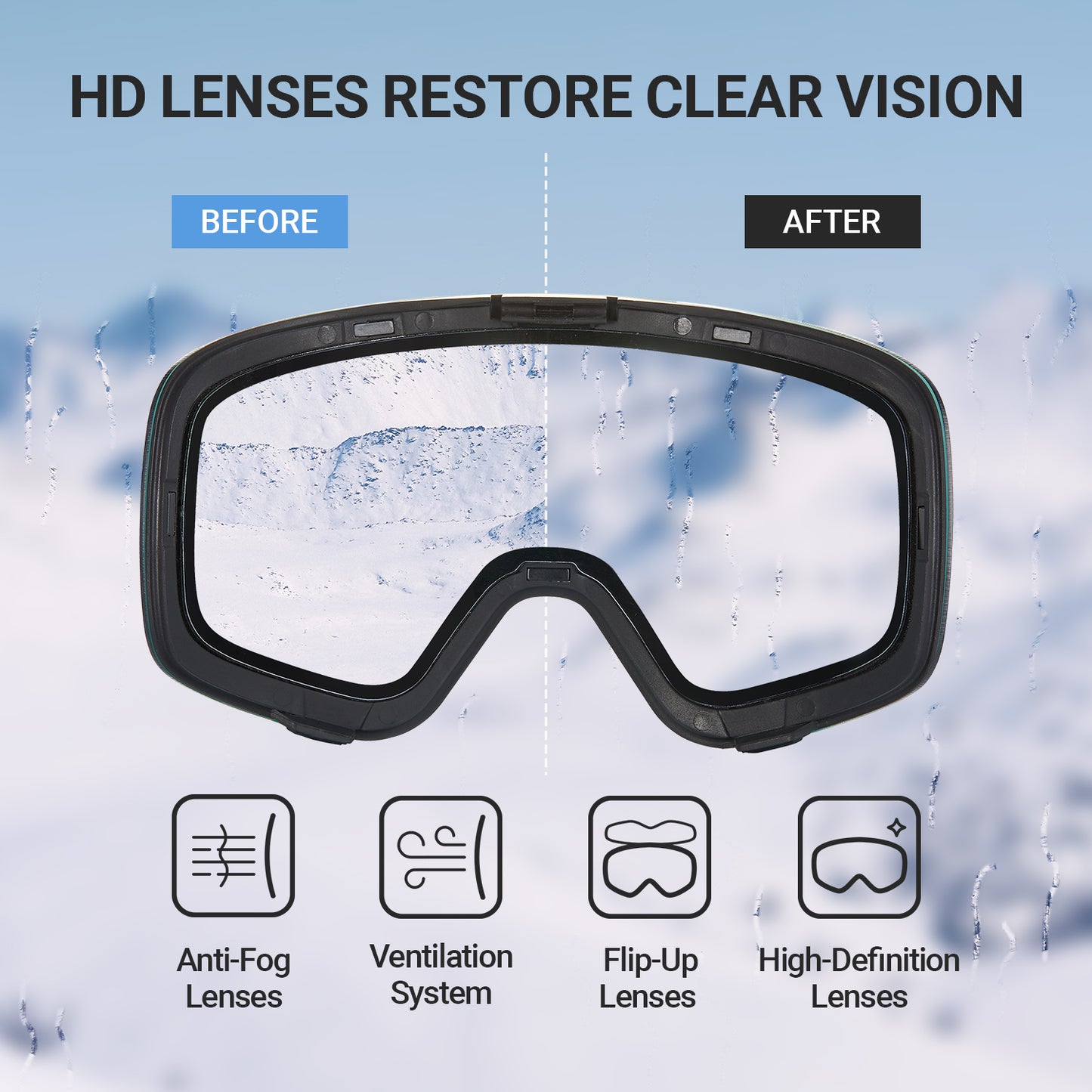 NANEND OTG Ski Goggles Magnetic,  Mazzucchelli Anti-Fog Lenses, HD & Flip-Up Goggles for Men, Women & Youth, UV Protection, Multiple VLT Options