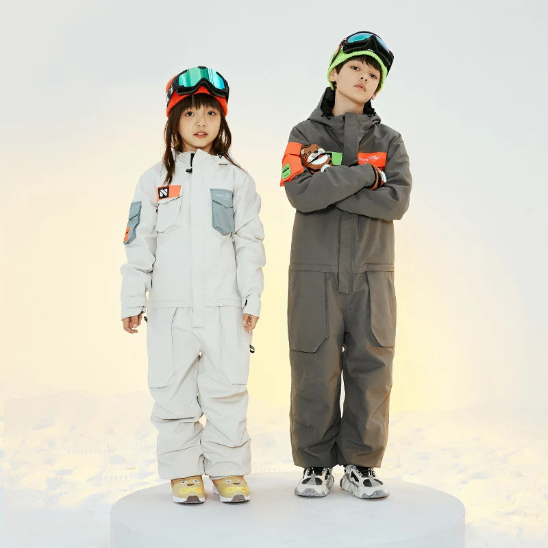 NANEND Children's ski clothing One piece ski suit Waterproof wear-resistant and warm skiing pants and equipment