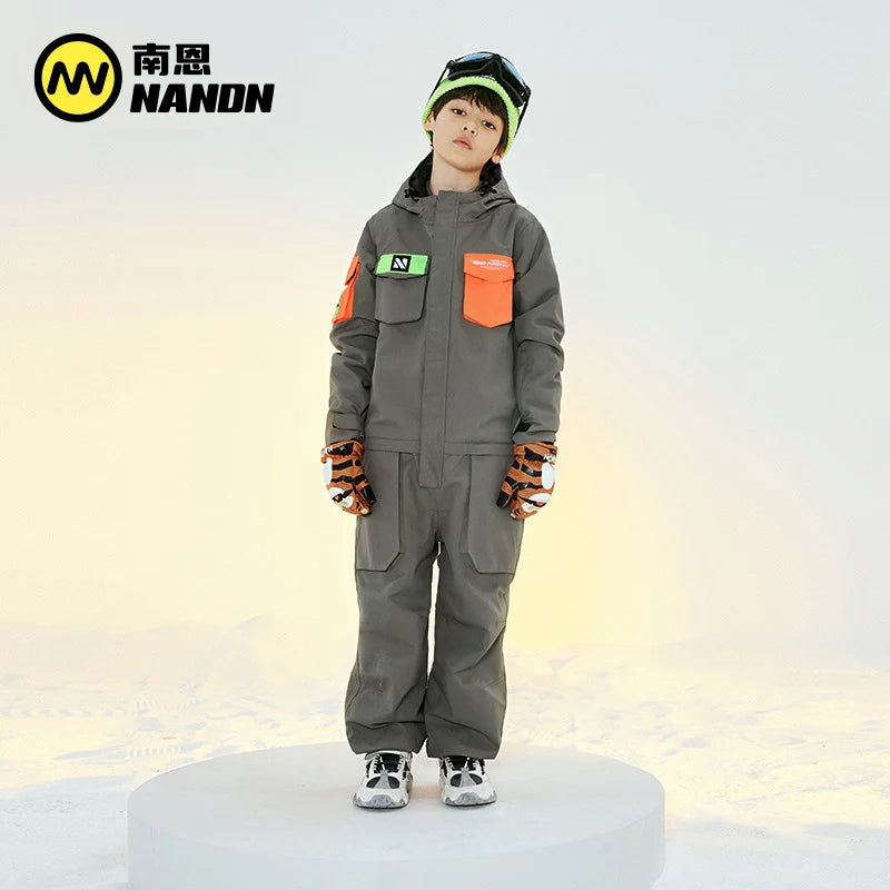 NANEND Children's ski clothing One piece ski suit Waterproof wear-resistant and warm skiing pants and equipment