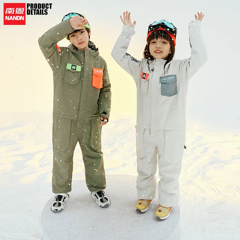 NANEND Children's ski clothing One piece ski suit Waterproof wear-resistant and warm skiing pants and equipment