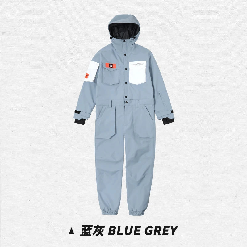 NANDN Men Women One-Piece Ski Jumpsuit Outdoor Sports Snowboard Jacket Warm Jump Suit Waterproof Winter Clothes Overalls Hooded
