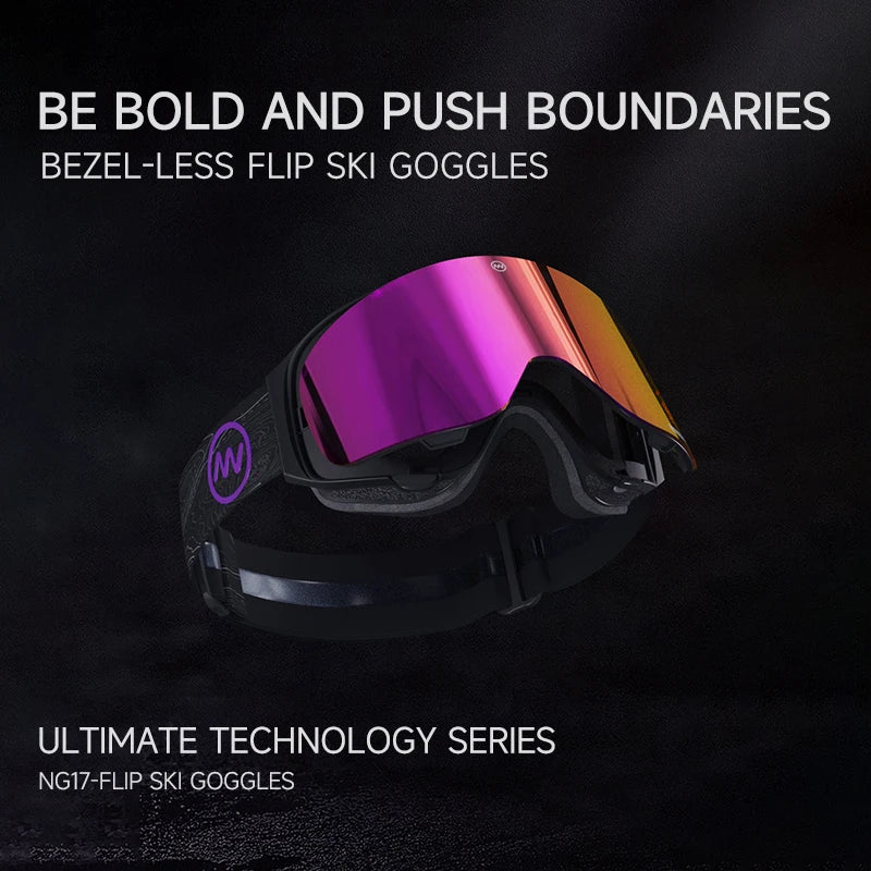 NANEND OTG Ski Goggles Magnetic,  Mazzucchelli Anti-Fog Lenses, HD & Flip-Up Goggles for Men, Women & Youth, UV Protection, Multiple VLT Options