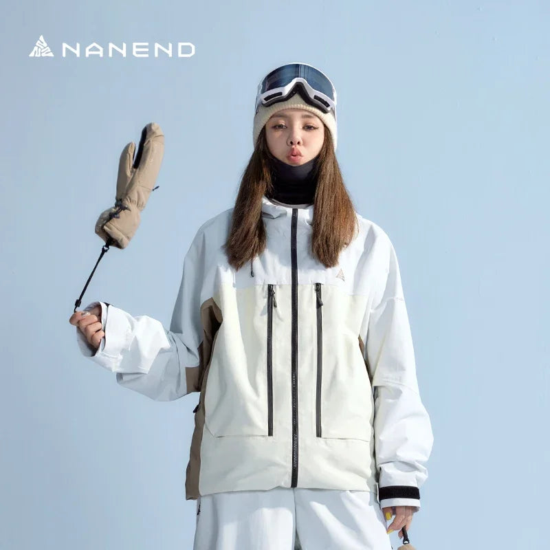 NANEND Thicken 3L Ski Jacket Men Women Windproof Waterproof Winter Ski Coat Ski Wear Solid Color Hooded Warm Snowboard Ski Suit