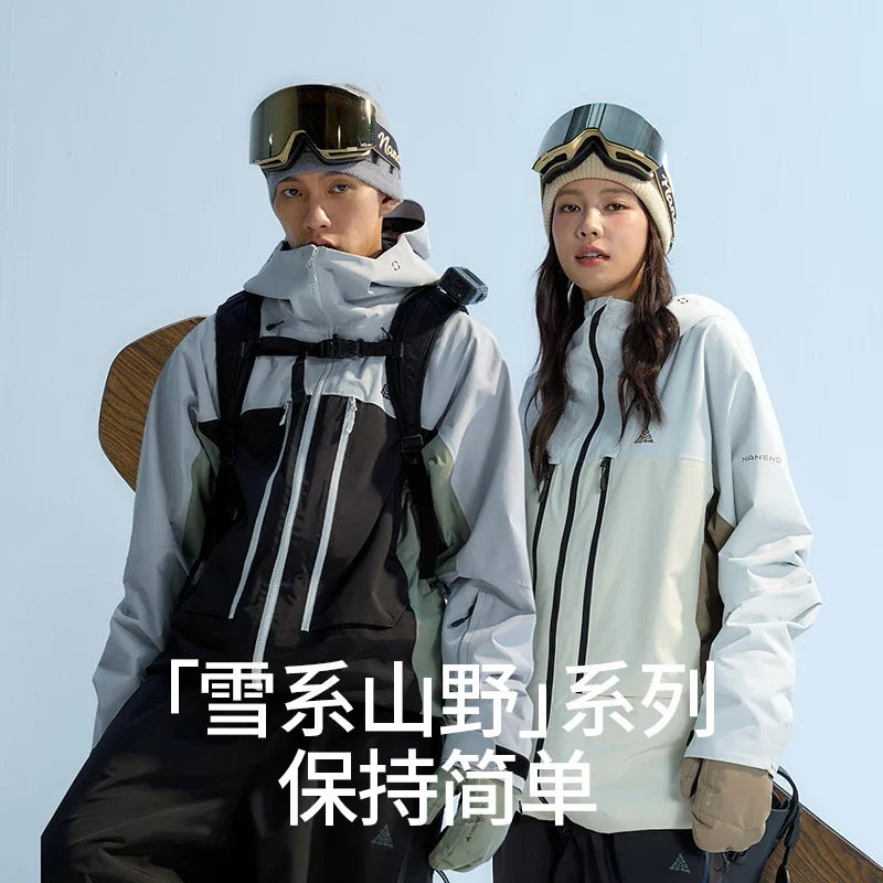 NANEND Thicken 3L Ski Jacket Men Women Windproof Waterproof Winter Ski Coat Ski Wear Solid Color Hooded Warm Snowboard Ski Suit