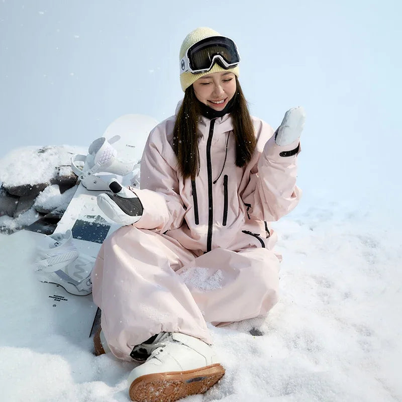 NANEND Ski Suit Women's 2024 New Loose Waterproof Veneer Thickened 3L Full Pressure Glue Pink Pants Suit