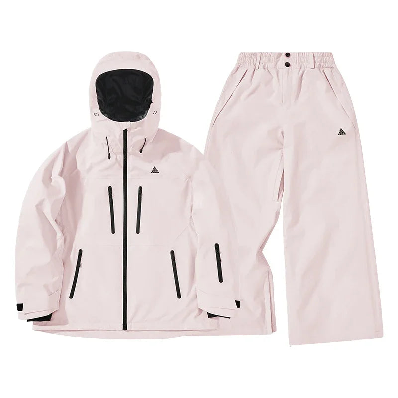 NANEND Ski Suit Women's 2024 New Loose Waterproof Veneer Thickened 3L Full Pressure Glue Pink Pants Suit