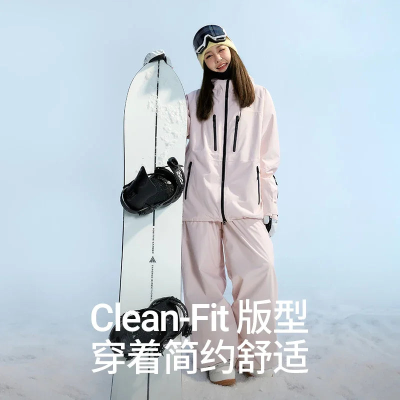 NANEND Ski Suit Women's 2024 New Loose Waterproof Veneer Thickened 3L Full Pressure Glue Pink Pants Suit