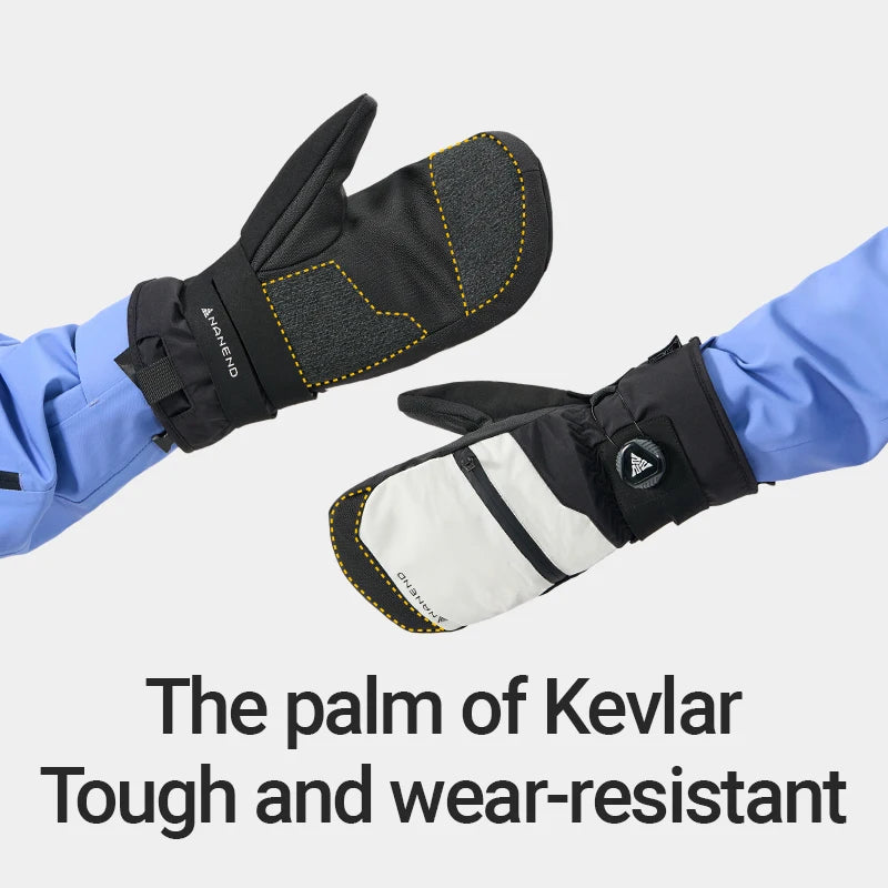 NANEND Cordura durable Kevlar ski gloves with built-in wrist guards and rotating button closure