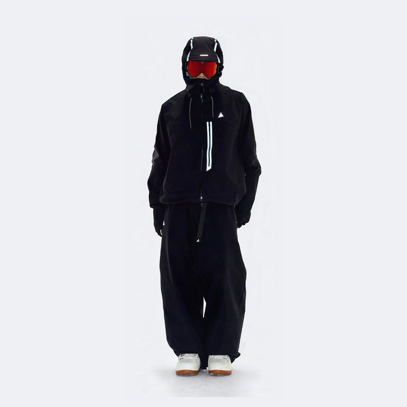 Black Warrior Reflective Trim Hard Shell Ski Suit Set – Unisex