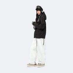 Rime – Professional Waterproof Ski Suit Set – Unisex (Black Jacket + Peak White Pants) - NANEND