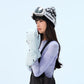 Model wearing Cream Blue NANEND PrimaLoft® Professional waterproof ski mittens, viewed from the side (Cream Blue)