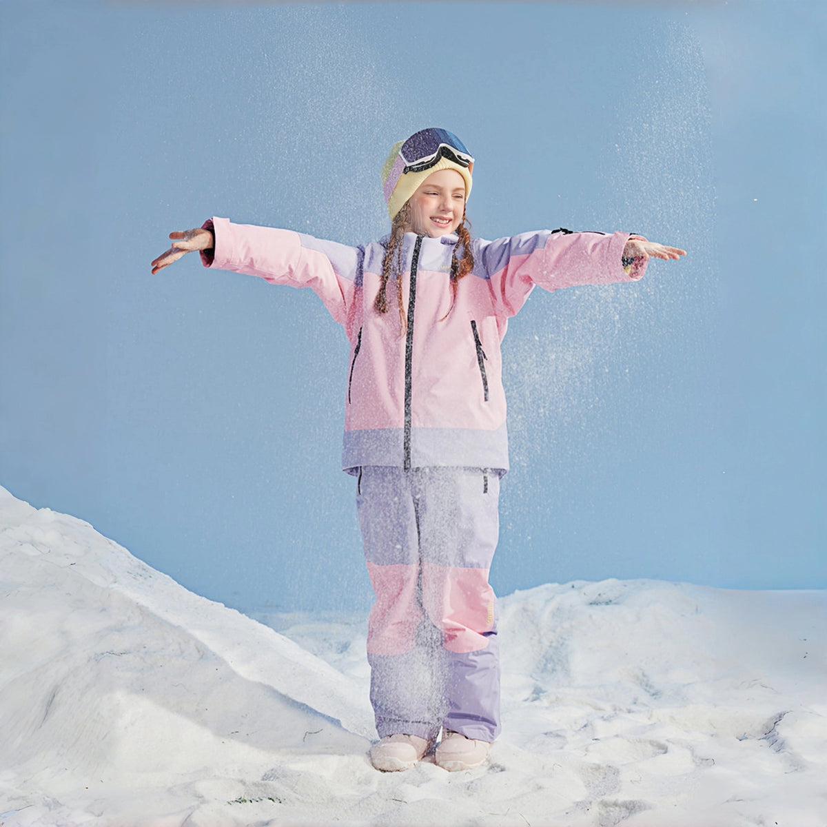 Color-Block Padded Kids' Ski Jacket – Unisex (Peach Mauve) – NANEND