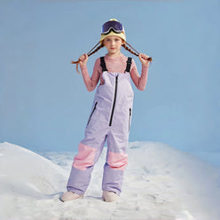 Waterproof Color-Block Kids' Ski Bibs – Unisex (Peach Mauve) – NANEND