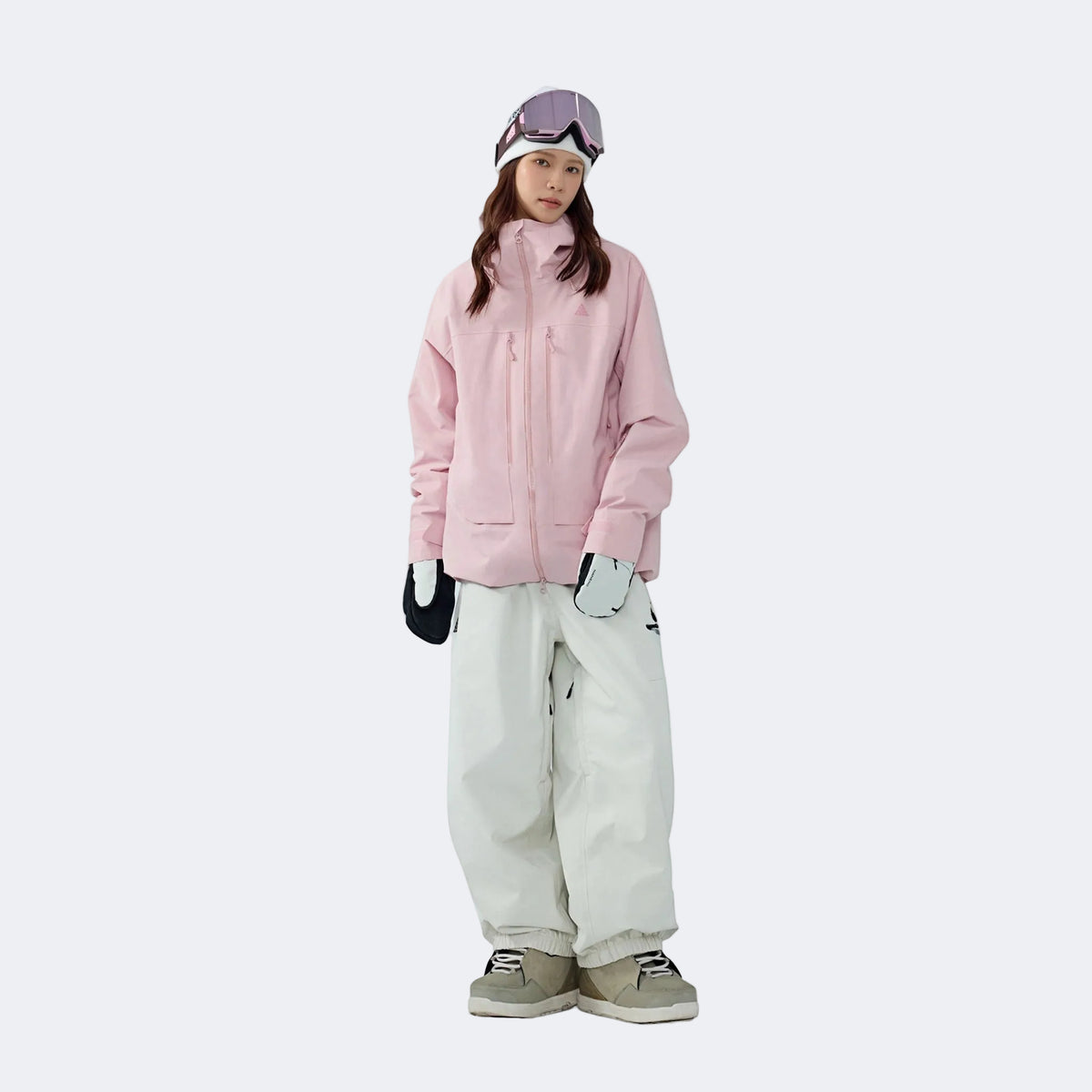 Skyline NOVA Insulated Snowboard Suit Set – Unisex (Cloud Ice Pink Jacket + Aurora White Pants) - NANEND