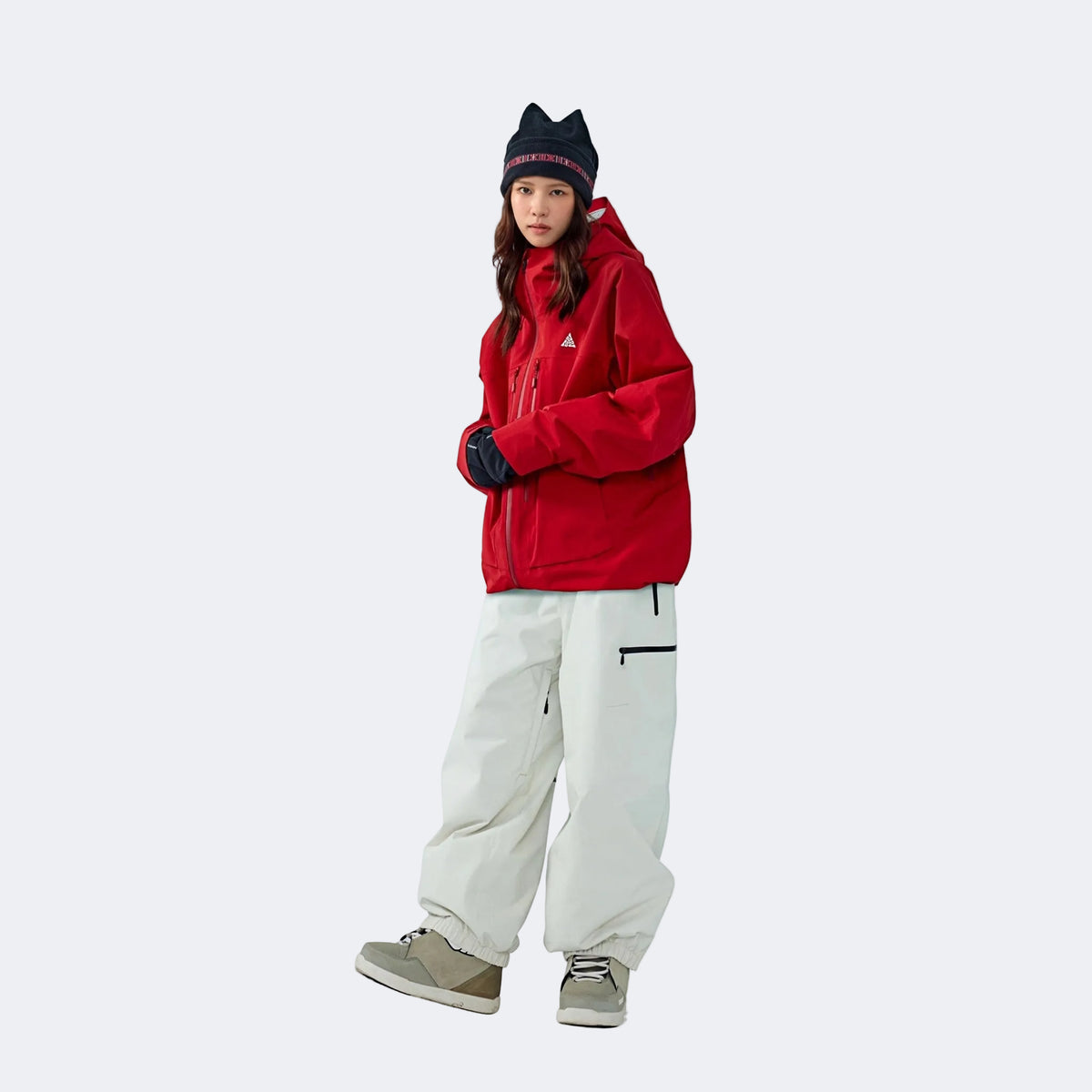 Skyline NOVA Insulated Snowboard Suit Set – Unisex (Cinnabar Red Jacket + Aurora White Pants) - NANEND