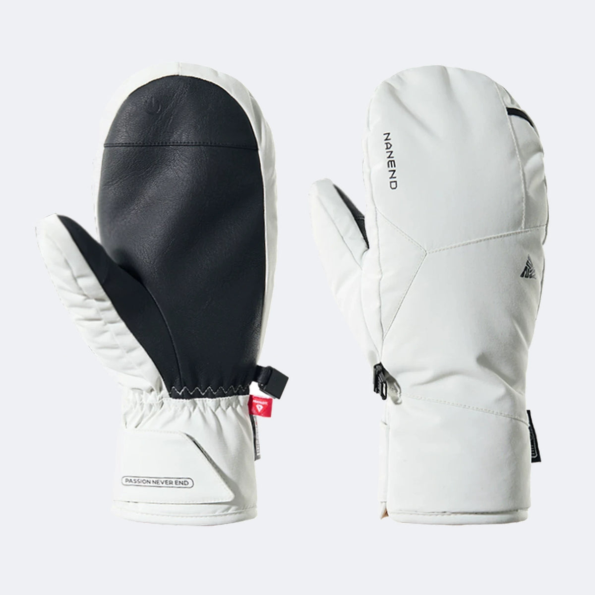 Peak White ski mittens, product shot - NANEND PrimaLoft® Professional Waterproof Ski Gloves (Peak White)