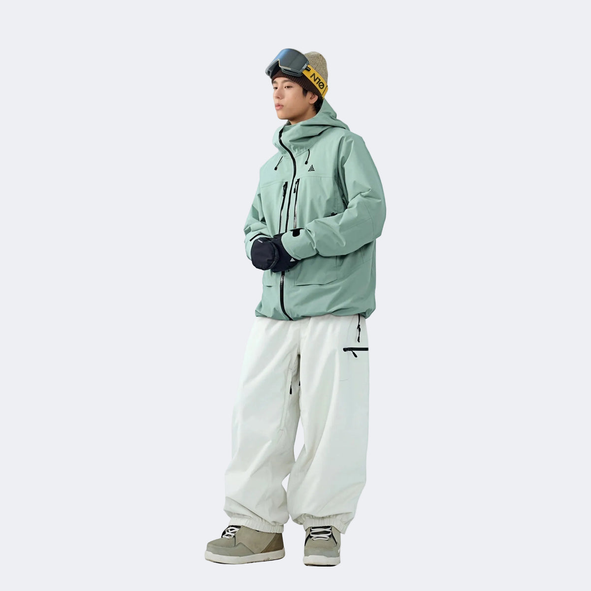Skyline NOVA Insulated Snowboard Suit Set – Unisex (Dusty Pea Green Jacket + Aurora White Pants) - NANEND