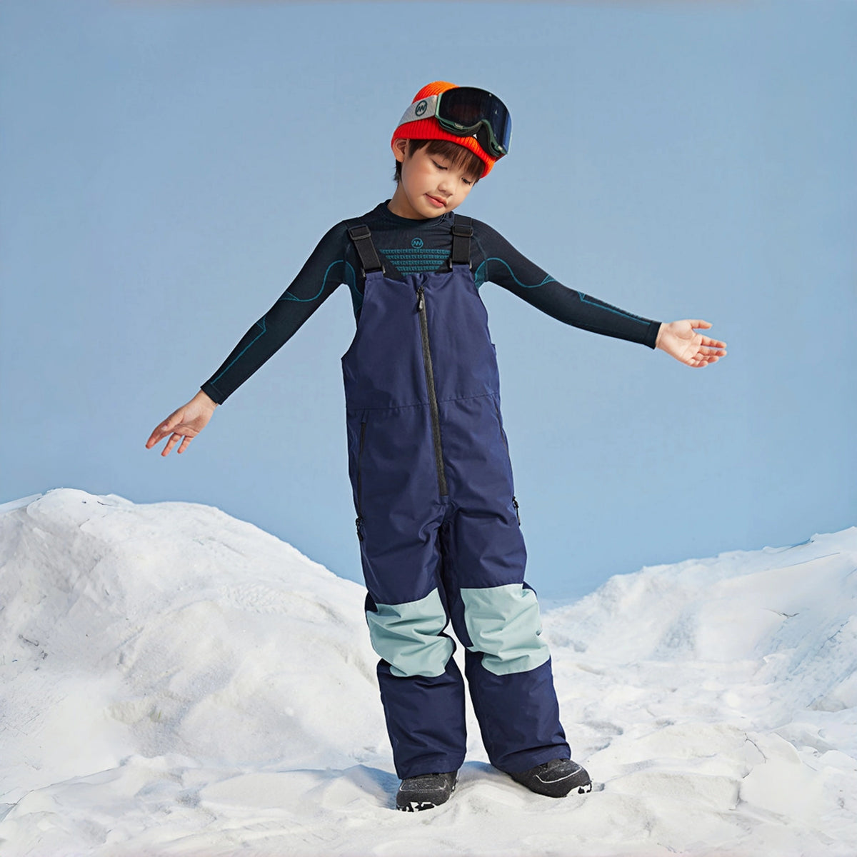 Waterproof Color-Block Kids' Ski Bibs – Unisex (Sky Azure Blue) – NANEND