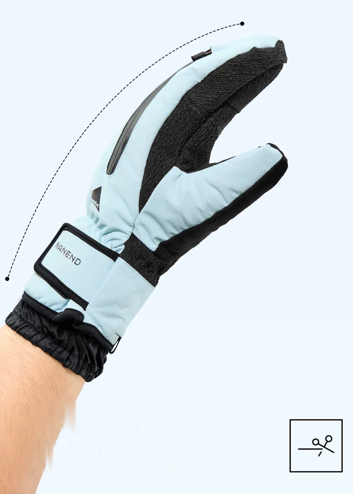 Pre-curved palm design in Cream Blue - NANEND Skyline Series PrimaLoft® Kevlar® Waterproof Abrasion-Resistant Ski Gloves