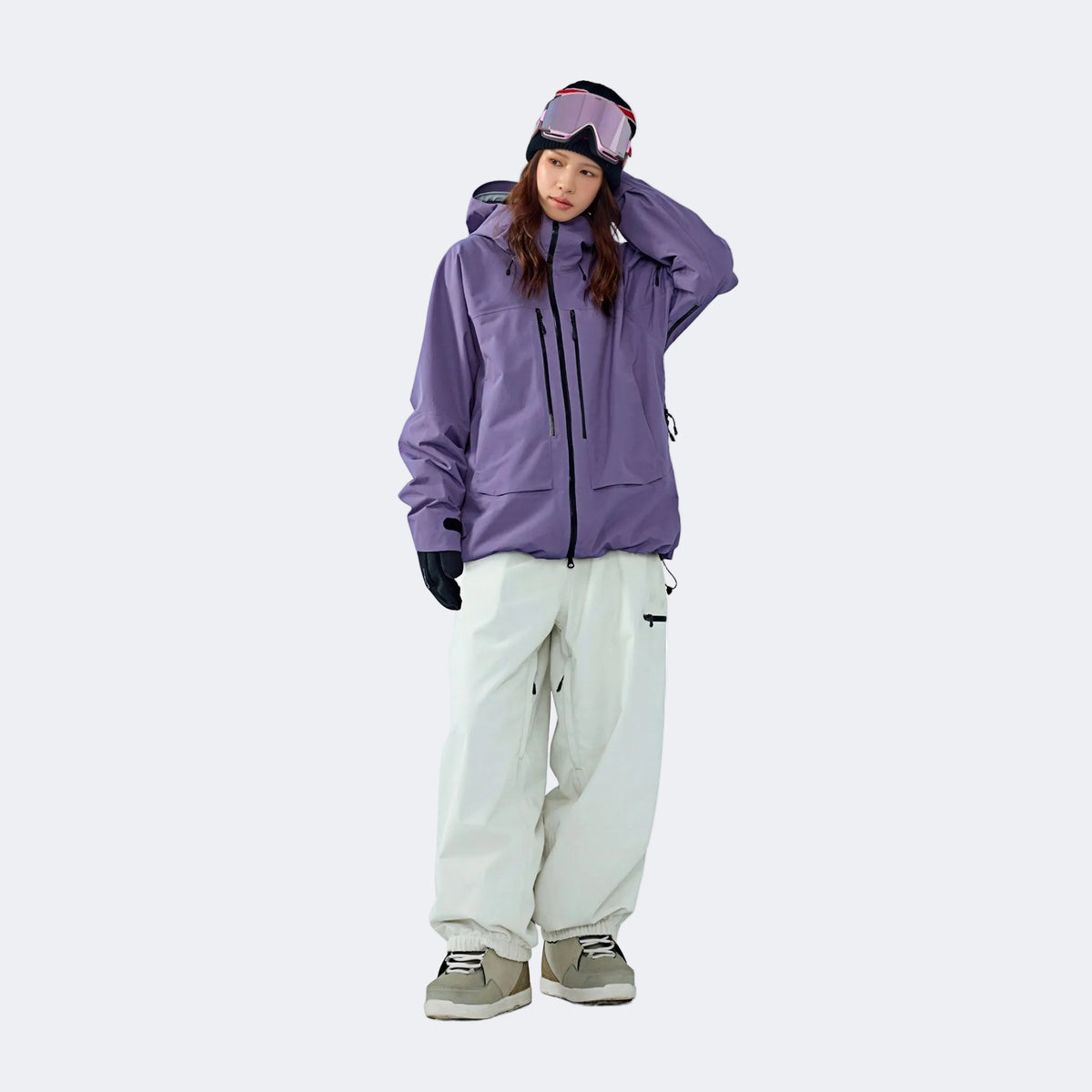 Skyline NOVA Insulated Snowboard Suit Set – Unisex (Smoky Purple Jacket + Aurora White Pants) - NANEND