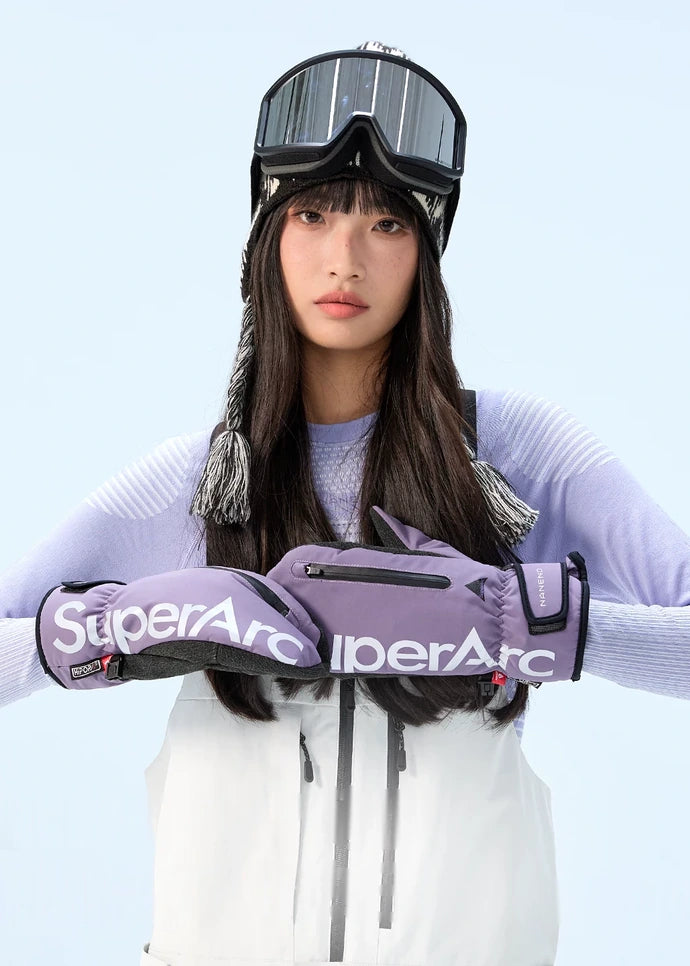 Model holding Smoky Purple NANEND Skyline Series PrimaLoft® Kevlar® ski mittens