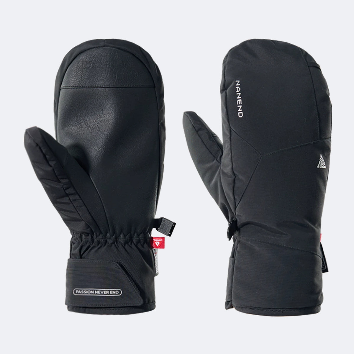 Black ski mittens, product shot - NANEND PrimaLoft® Professional Waterproof Ski Gloves (Black)