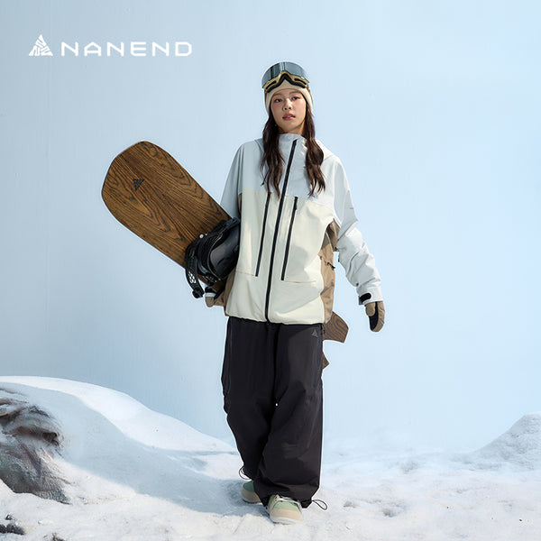 Nanend Nanen's New 3L Spliced Snowboard Ski Suit Set, High Wear-resistant Waterproof Warm Snow Suit for Men and Women