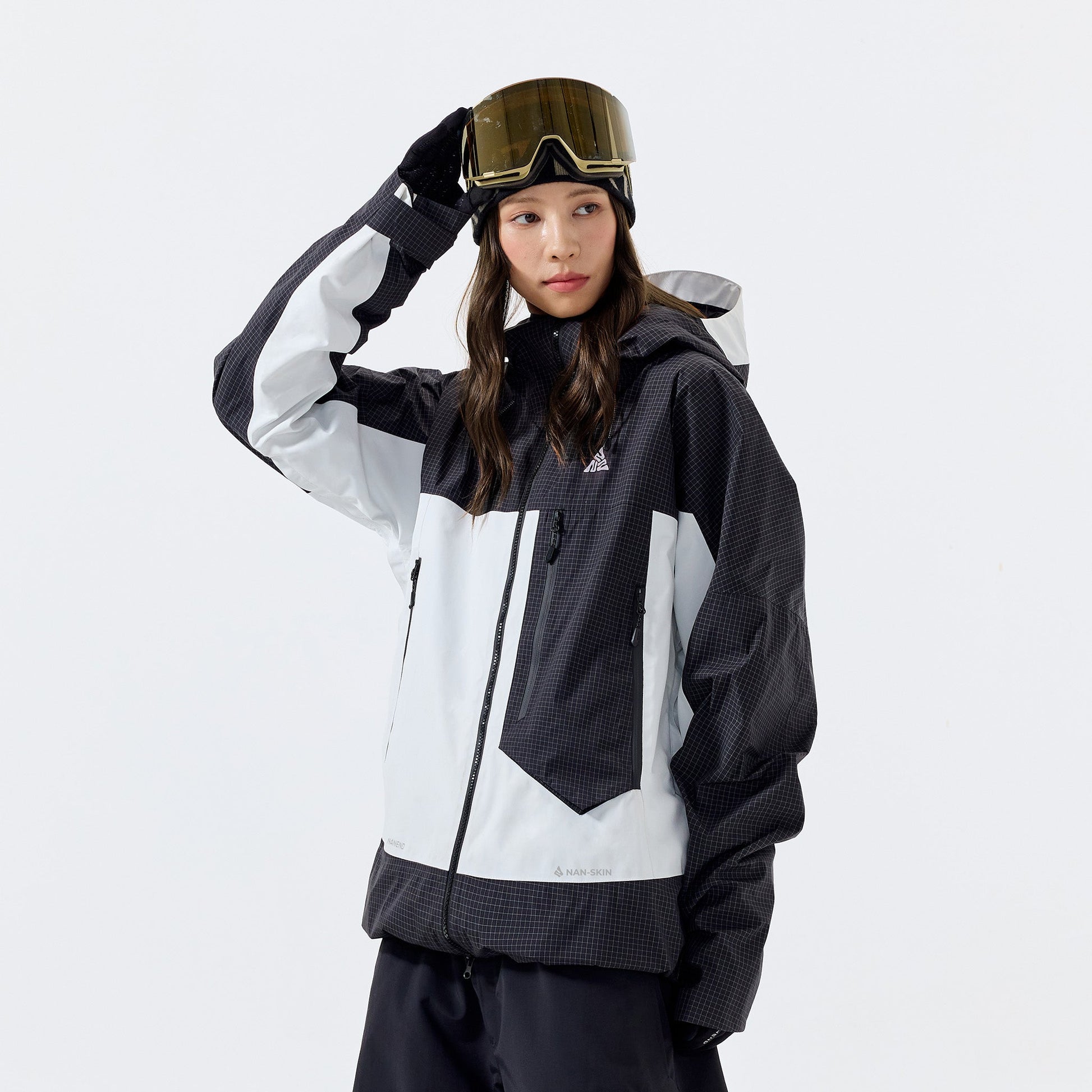 Plaid color-blocked P cotton warm RECCO ski jacket - Unisex - NANEND