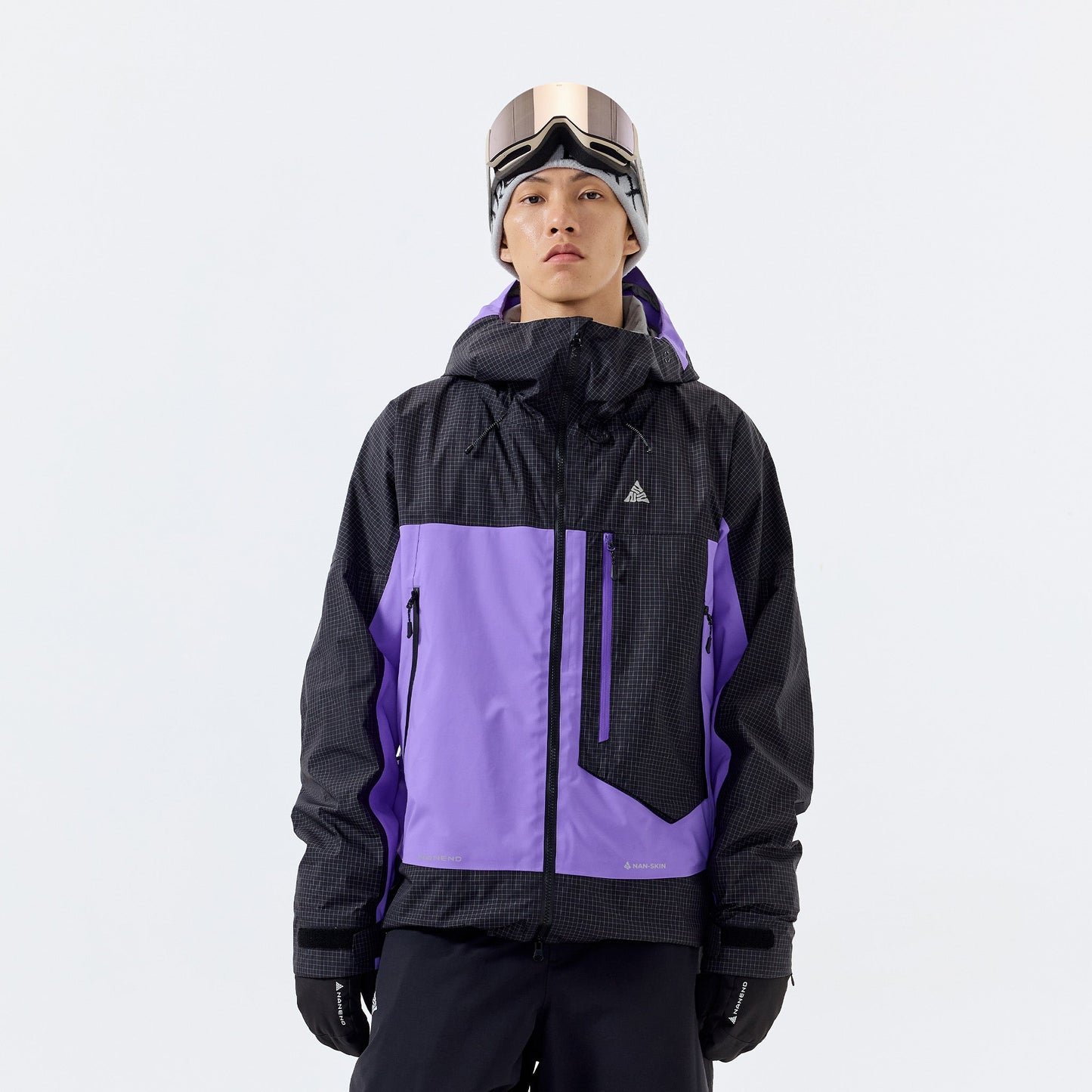 Plaid color-blocked P cotton warm RECCO ski jacket - Unisex - NANEND