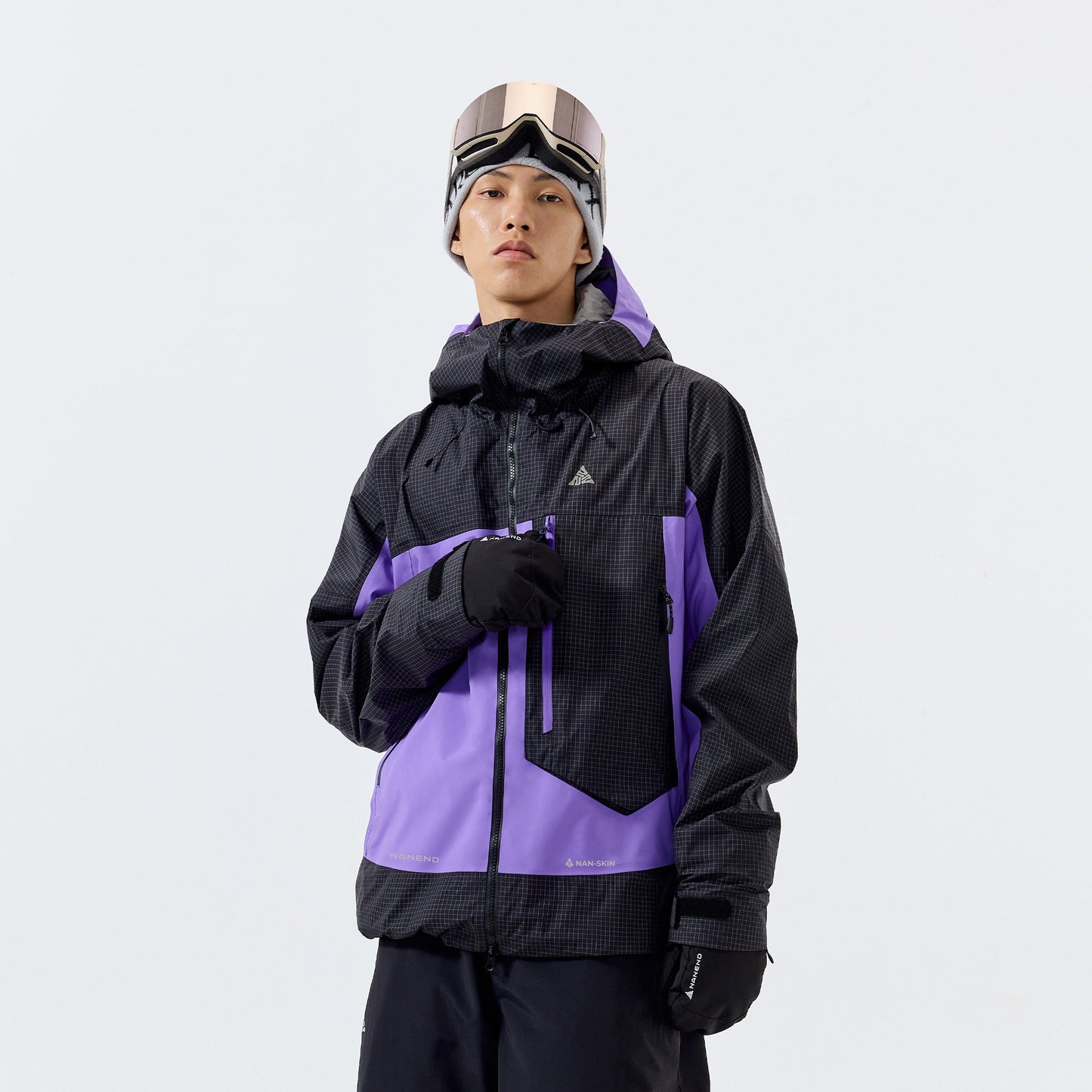 Plaid color-blocked P cotton warm RECCO ski jacket - Unisex - NANEND
