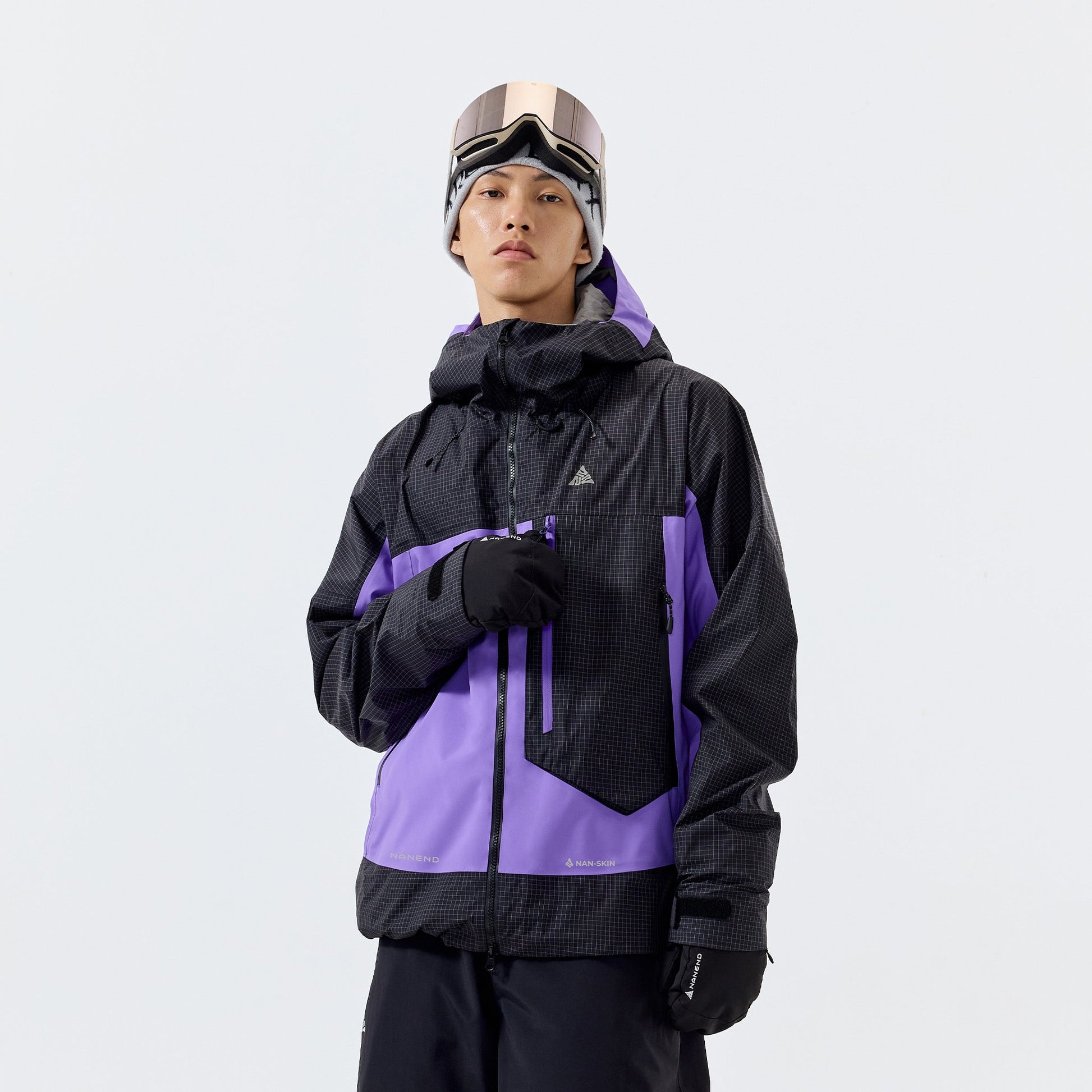 Plaid color-blocked P cotton warm RECCO ski jacket - Unisex - NANEND