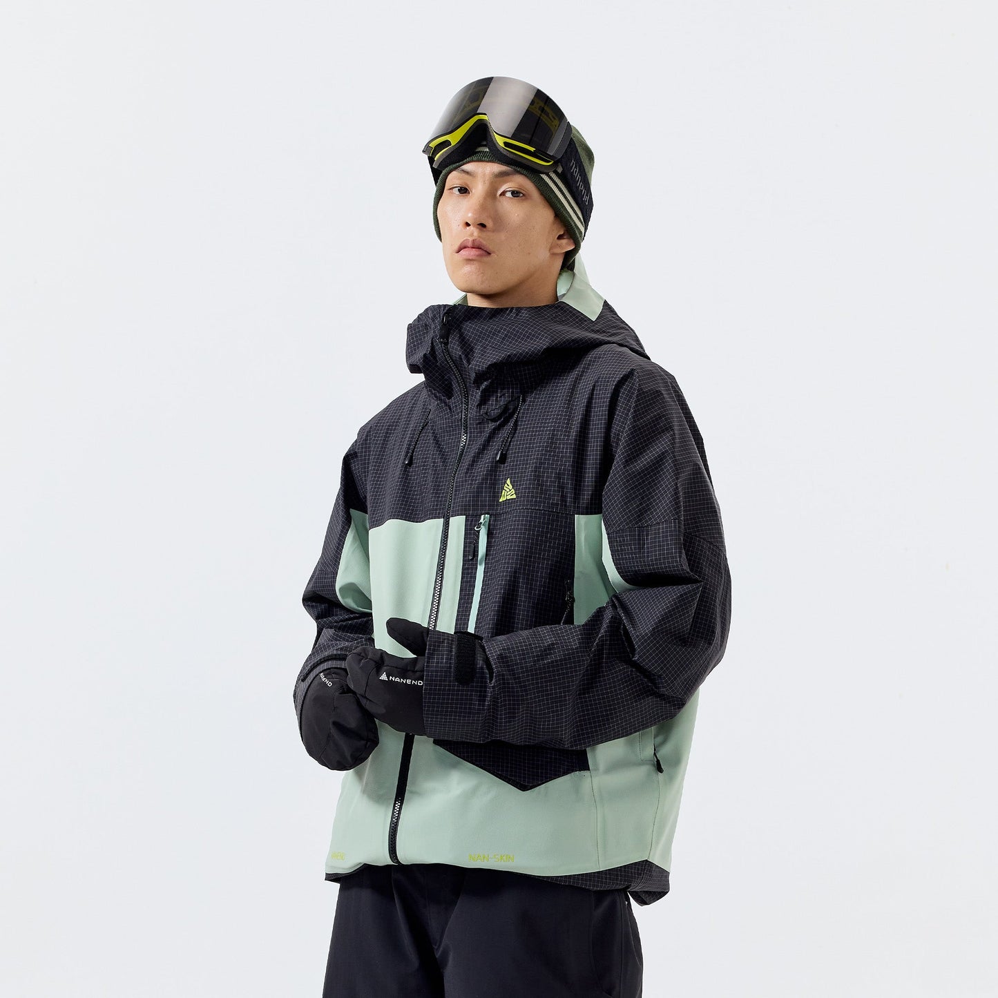 Plaid color-blocked P cotton warm RECCO ski jacket - Unisex - NANEND