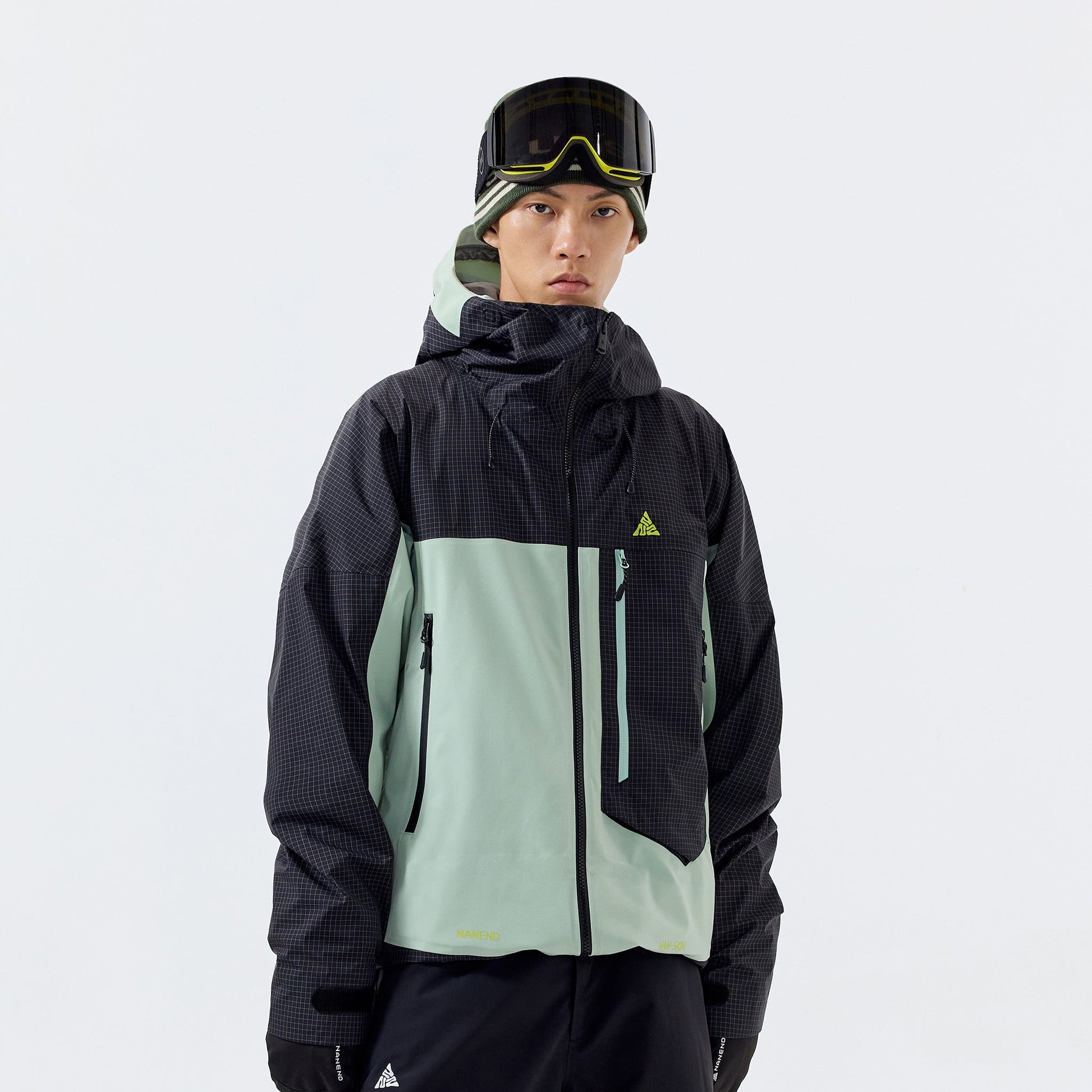 Plaid color-blocked P cotton warm RECCO ski jacket - Unisex - NANEND