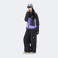 Plaid color-blocked warm workwear-style ski suit - Unisex - NANEND（Black and purple top + Black pants）