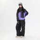Plaid color-blocked warm workwear-style ski suit - Unisex - NANEND（Black and purple top + Black pants）