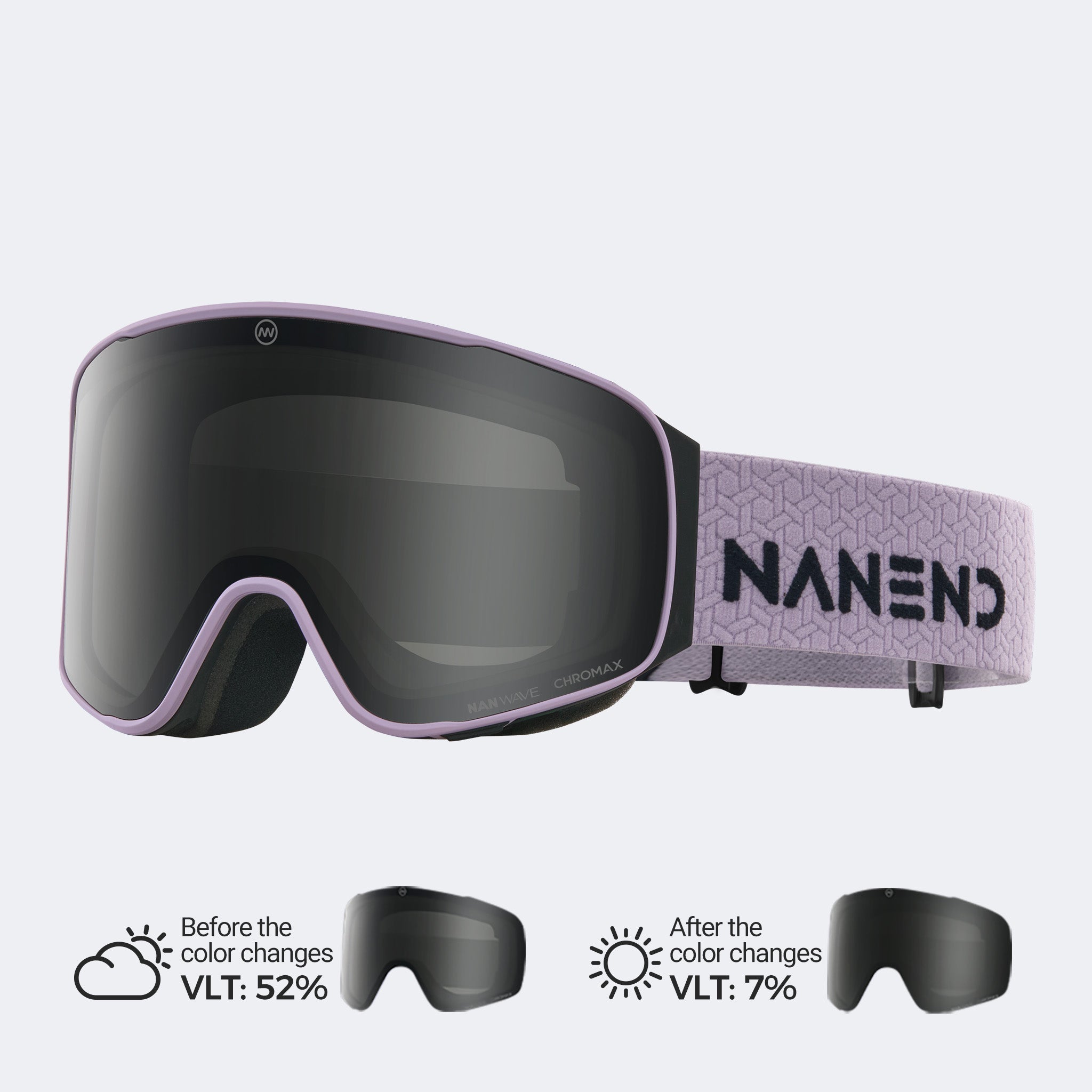 Small-framed, all-weather, photochromic flip-top Ski Goggles NG24MAX (Smoky Purple VLT 52% All-weather photosensitive color change) - NANEND
