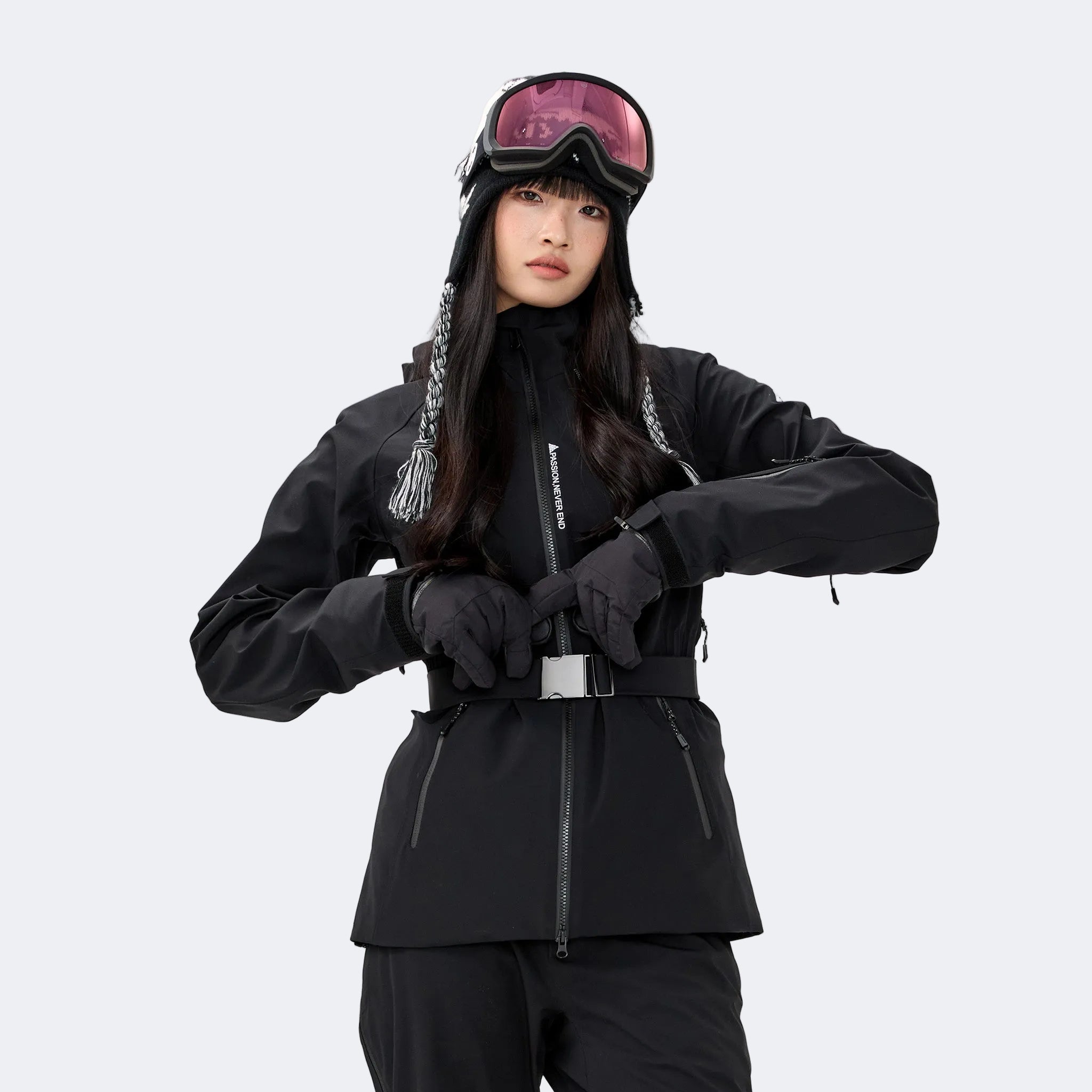 Women's Slim Fit Waterproof P-Cotton Warm Ski Jacket - NANEND（Black）