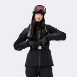 Women's Slim Fit Waterproof P-Cotton Warm Ski Jacket - NANEND（Black）